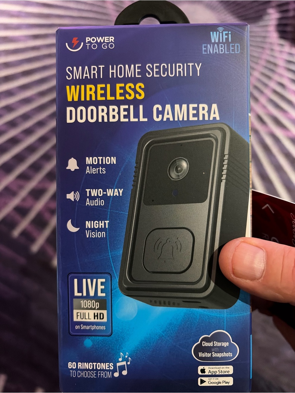 Power To Go Wireless Doorbell Camera - Black/Blue Packaging